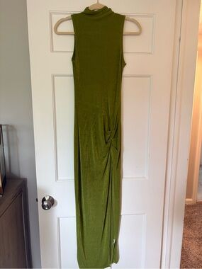 Sleeveless Olive High-Neck Maxi Dress